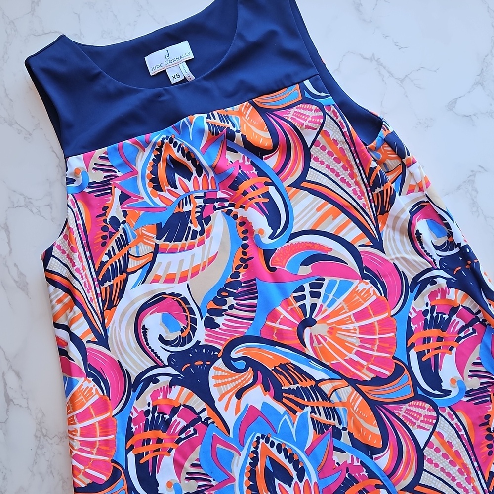 Jude Connally Navy and Multicolor Mini Preppy Molly Sun Dress XS NWOT